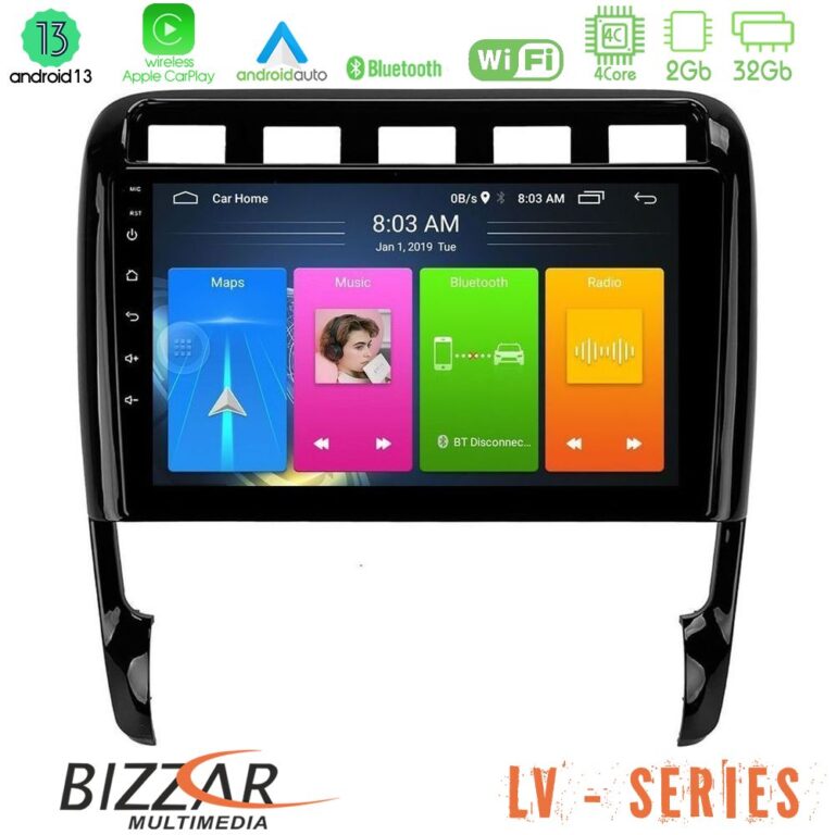 Bizzar LV Series Porsche Cayenne 2003-2010 4Core Android 13 2+32GB Navigation Multimedia Tablet 9"