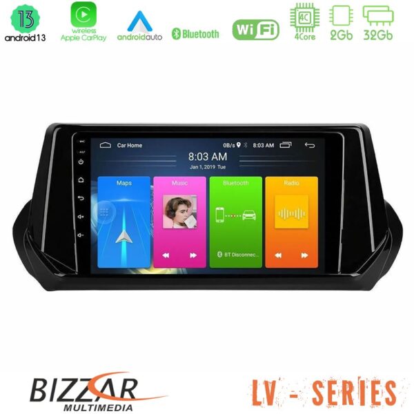 Bizzar LV Series Peugeot 208 2019-2023 4Core Android 13 2+32GB Navigation Multimedia Tablet 9"
