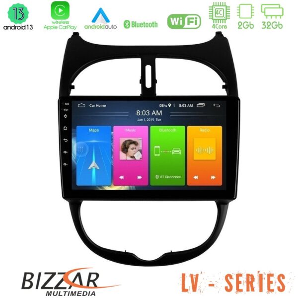 Bizzar LV Series Peugeot 206 4Core Android 13 2+32GB Navigation Multimedia Tablet 9"