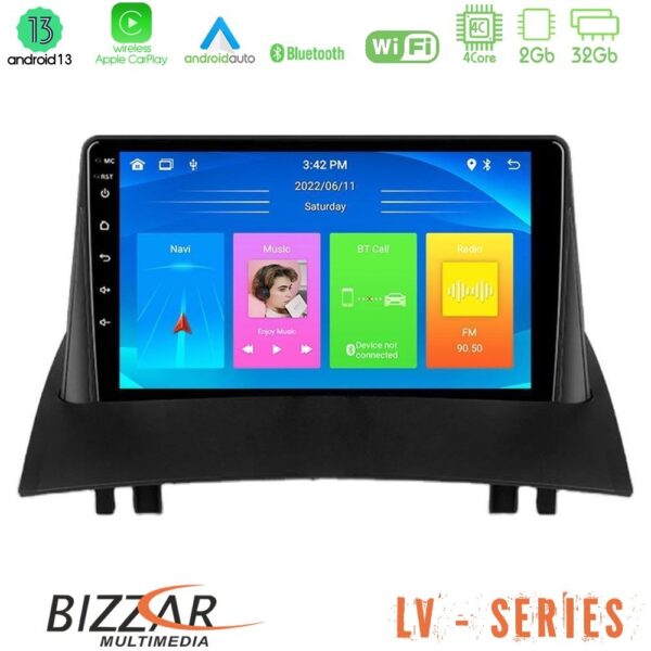 Bizzar LV Series Renault Megane 2 2002-2008 4Core Android 13 2+32GB Navigation Multimedia Tablet 9"
