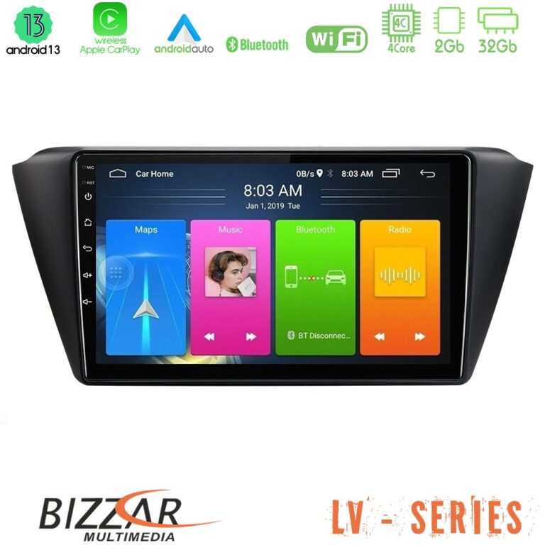 Bizzar LV Series Skoda Fabia 2015-2021 4Core Android 13 2+32GB Navigation Multimedia Tablet 9"