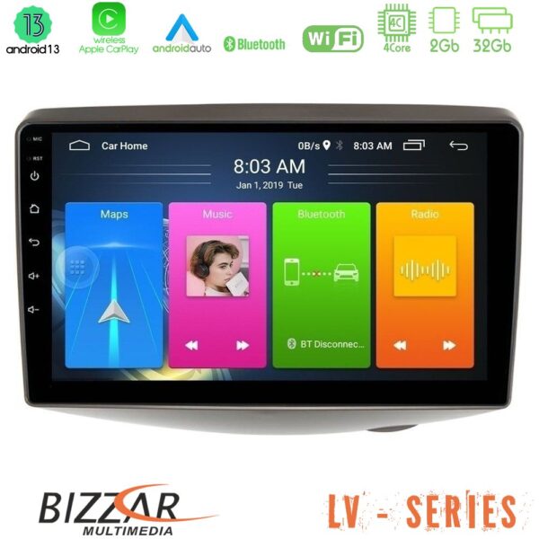 Bizzar LV Series Toyota Yaris 1999 - 2006 4Core Android 13 2+32GB Navigation Multimedia Tablet 9"