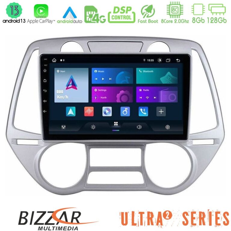 Bizzar Ultra Series Hyundai i20 2009-2012 Auto A/C 8core Android13 8+128GB Navigation Multimedia Tablet 9"