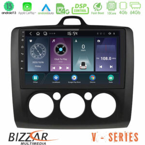 Bizzar V Series Ford Focus Manual AC 10core Android13 4+64GB Navigation Multimedia Tablet 9" (Μαύρο Χρώμα)