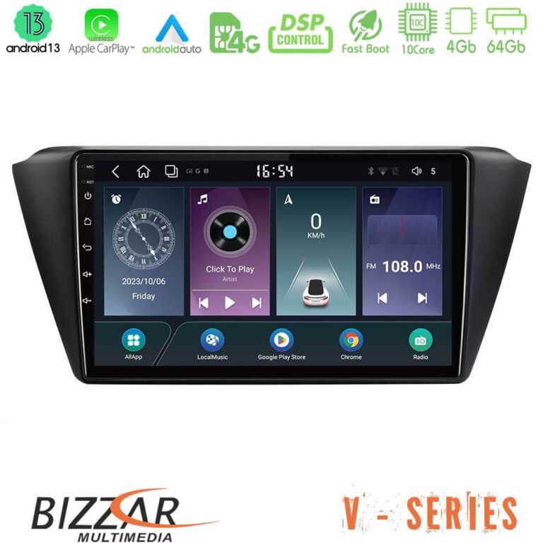 Bizzar V Series Skoda Fabia 2015-2021 10core Android13 4+64GB Navigation Multimedia Tablet 9"