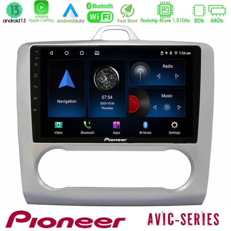 Pioneer AVIC 4Core Android13 2+64GB Ford Focus Auto AC Navigation Multimedia Tablet 9"