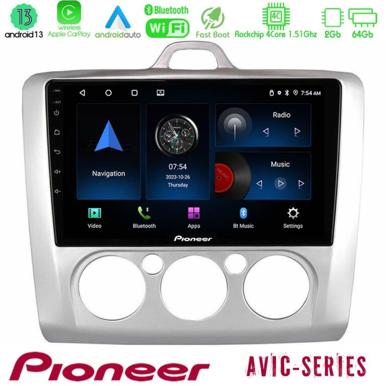 Pioneer AVIC 4Core Android13 2+64GB Ford Focus Manual AC Navigation Multimedia Tablet 9"