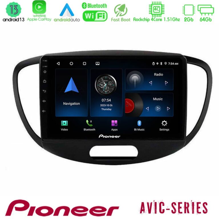 Pioneer AVIC 4Core Android13 2+64GB Hyundai i10 2008-2014 Navigation Multimedia Tablet 9"