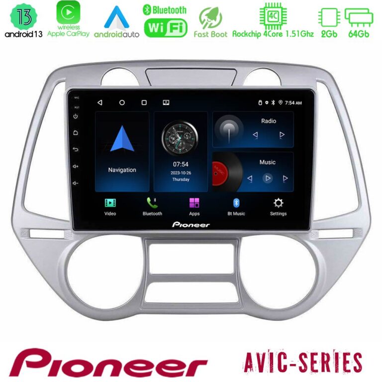 Pioneer AVIC 4Core Android13 2+64GB Hyundai i20 2009-2012 Auto A/C Navigation Multimedia Tablet 9"