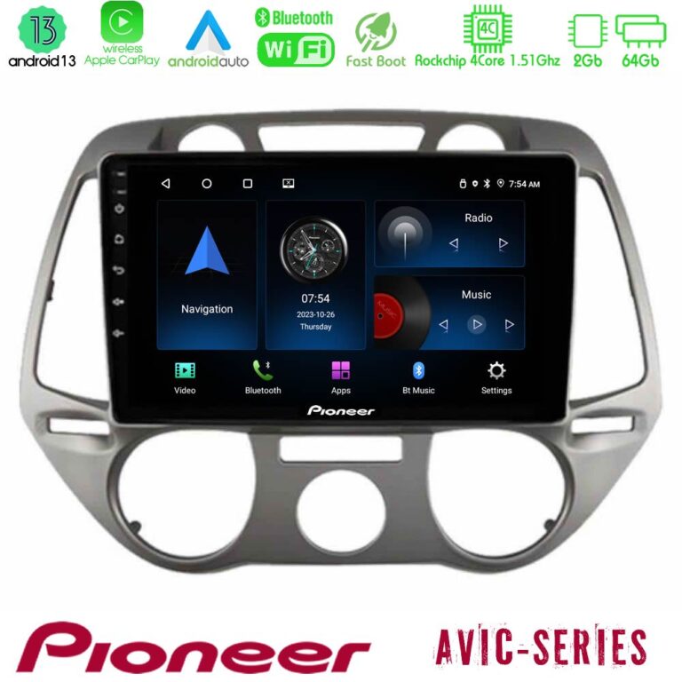 Pioneer AVIC 4Core Android13 2+64GB Hyundai i20 2009-2012 Manual A/C Navigation Multimedia Tablet 9"