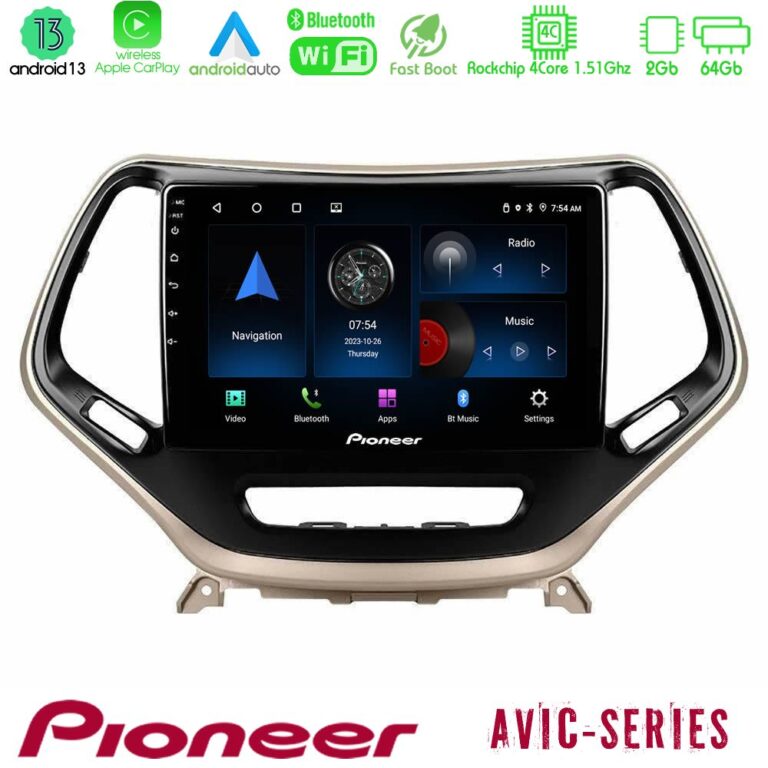 Pioneer AVIC 4Core Android13 2+64GB Jeep Cherokee 2014-2019 Navigation Multimedia Tablet 9"