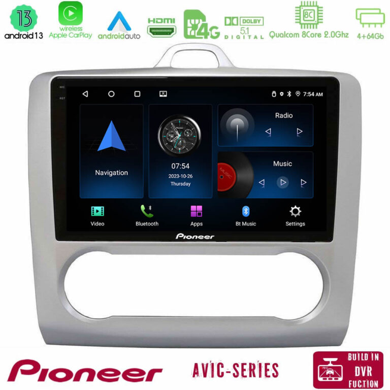 Pioneer AVIC 8Core Android13 4+64GB Ford Focus Auto AC Navigation Multimedia Tablet 9"