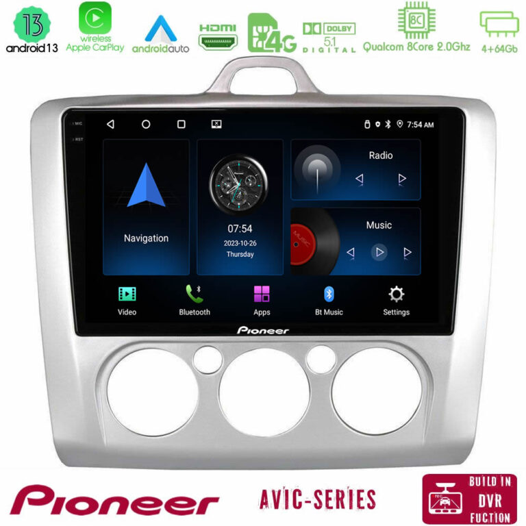 Pioneer AVIC 8Core Android13 4+64GB Ford Focus Manual AC Navigation Multimedia Tablet 9"