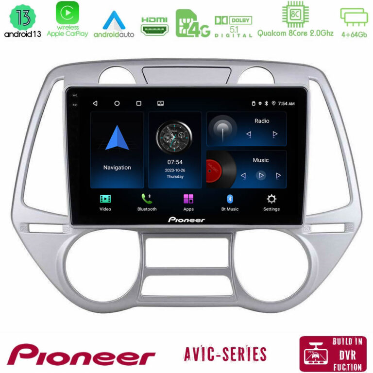 Pioneer AVIC 8Core Android13 4+64GB Hyundai i20 2009-2012 Auto A/C Navigation Multimedia Tablet 9"