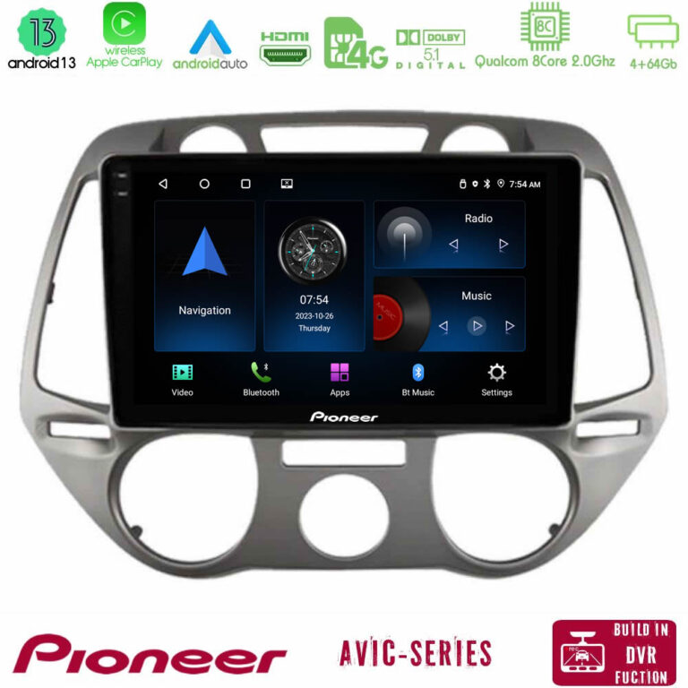 Pioneer AVIC 8Core Android13 4+64GB Hyundai i20 2009-2012 Manual A/C Navigation Multimedia Tablet 9"