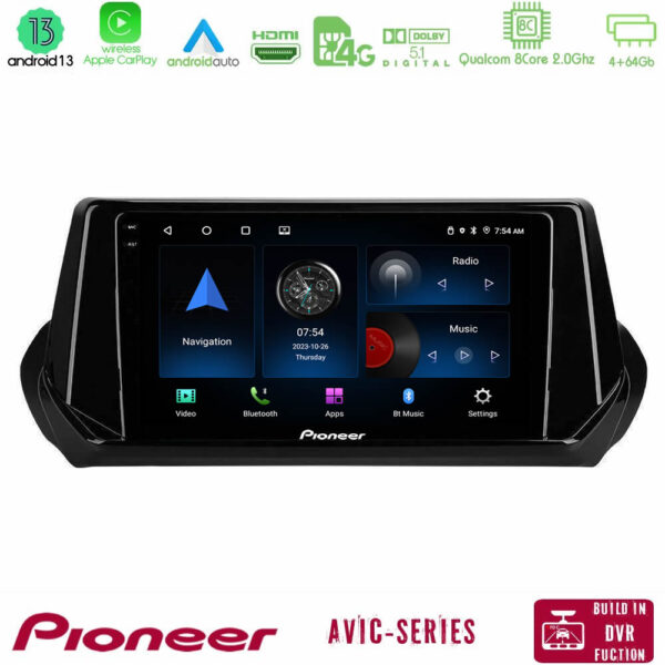 Pioneer AVIC 8Core Android13 4+64GB Peugeot 208 2019-2023 Navigation Multimedia Tablet 9"