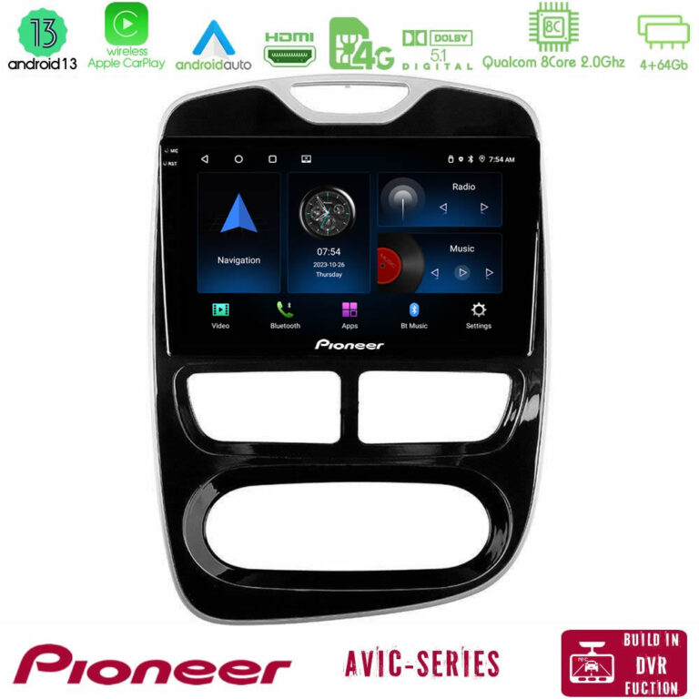 Pioneer AVIC 8Core Android13 4+64GB Renault Clio 2012-2016 Navigation Multimedia Tablet 10"