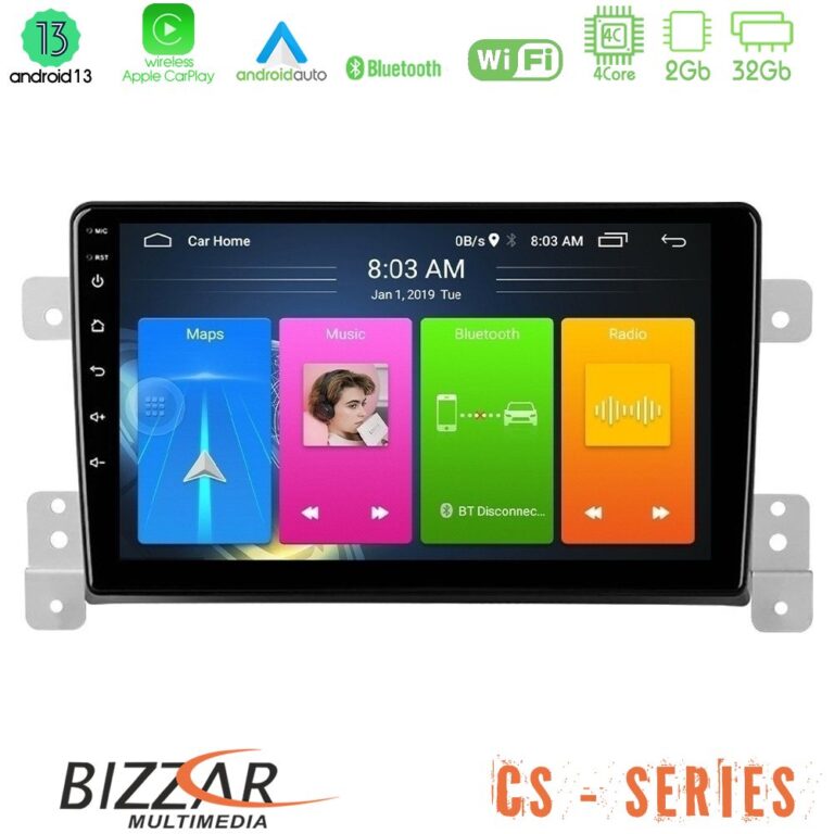 Bizzar CS Series 4Core Android13 2+32GB Suzuki Grand Vitara Navigation Multimedia Tablet 9"