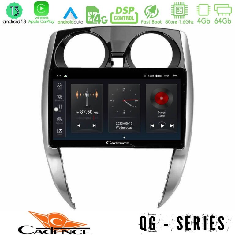 Cadence QG Series 8Core Android13 4+64GB Nissan Note 2013-2018 Navigation Multimedia Tablet 10"